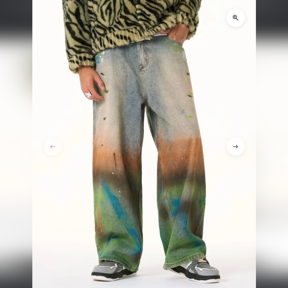 Paint Splatter Vintage Washed Oversized Wide Leg Jeans Size XXL NWT